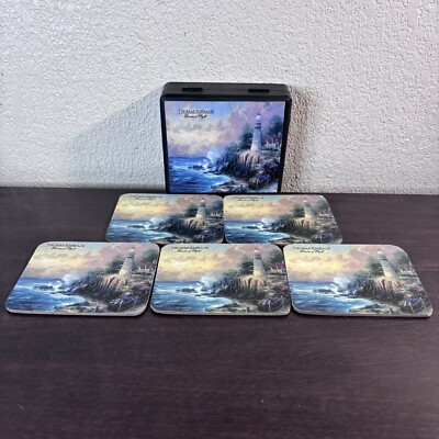 Vintage Thomas Kinkade Painter Of Light Cork Drinking Coasters W Box - Set Of 5