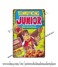 1980s Donkey Kong Junior cereal tin sign rustic wall decor
