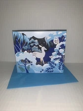 MoMA Pop-Up Christmas Card: Blue Golden Indigo Forest Snow Deer Owl Holidays