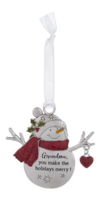 Ganz Snowman w/Heart Christmas Ornament ''Grandma, You Make the Holidays Merry!''