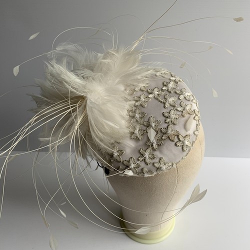 Emily London sequin Pillbox Hat Fascinator Royal Ascot Wedding races white cream - Picture 2 of 14