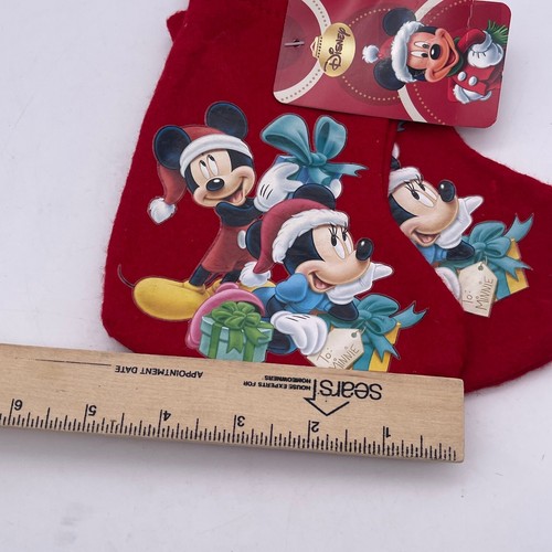 VTG 2pc Disney Mickey & Minnie Mouse Felt Holiday Christmas MINI 8" Stocking Red - Picture 8 of 8