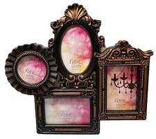 Fetco Home Decor Vintage Gilded Black Plastic Picture Frame 4 Photo Openings PO