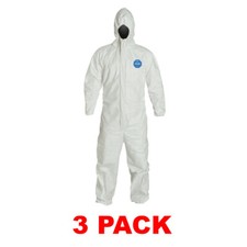 Dupont TY127S Disposable White Tyvek Coverall Suit Sizes LG-4XL - 3 PACK