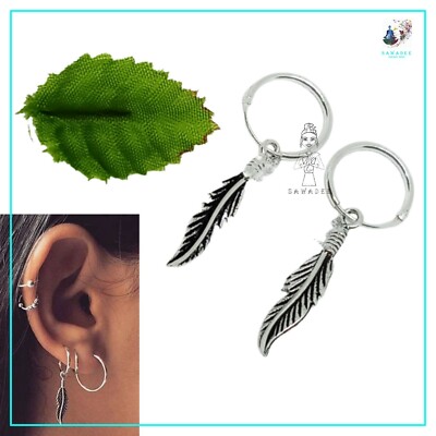 Orecchini a cerchio con ciondolo a forma di piuma – Argento Sterling SS925, extra larghi 3 mm - Italia
