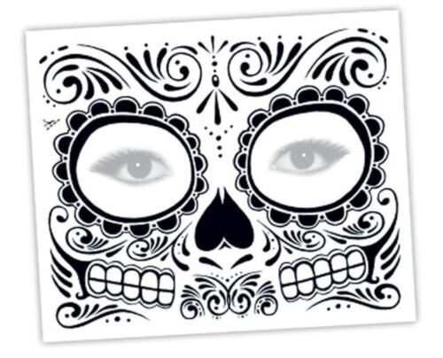 Day Of The Dead Skull Temporary Tattoos Face Party Halloween Fancy Dress Costume - Picture 1 of 13
