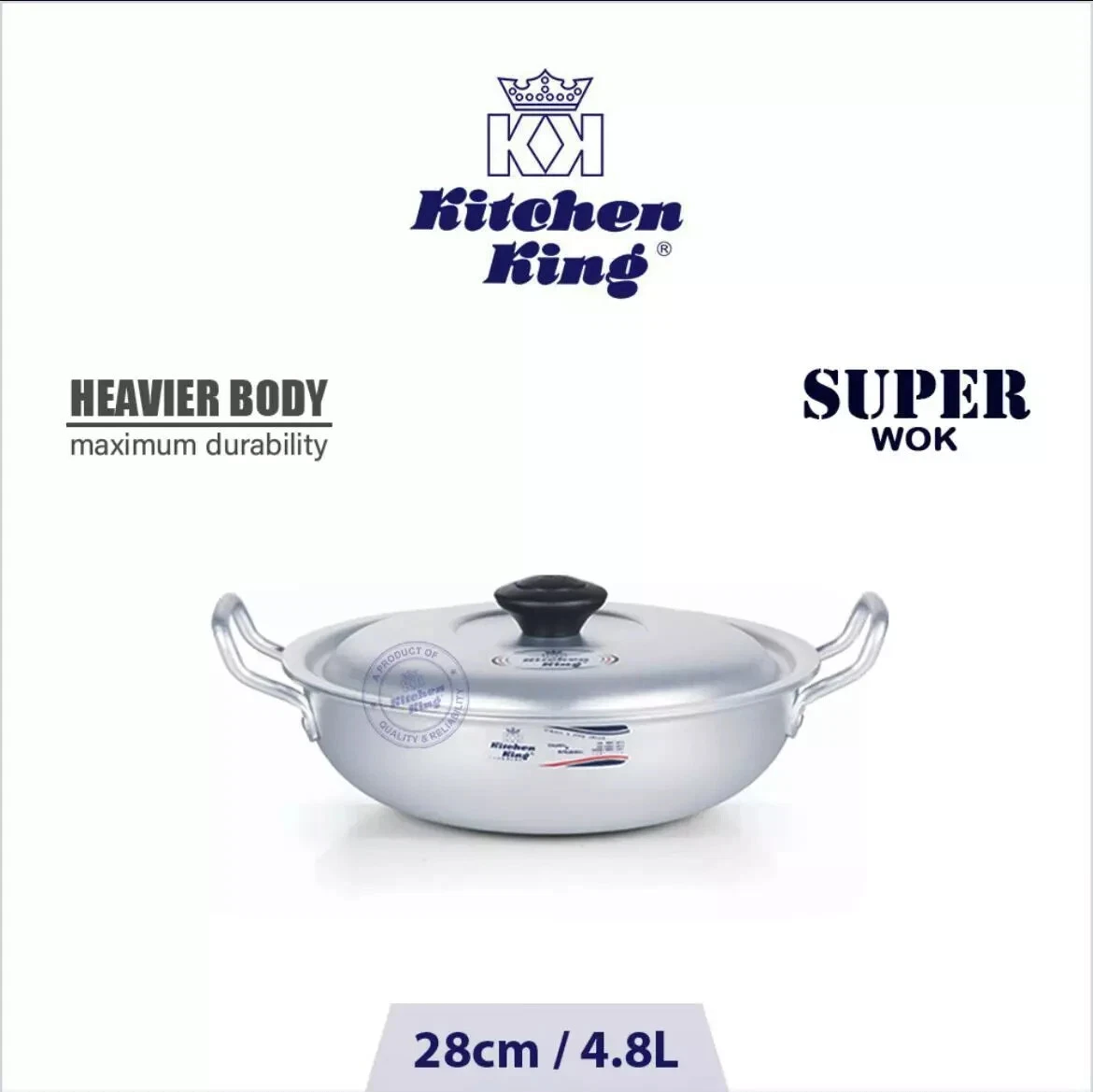 Aluminium Super Wok Cooking Pot Casserole Stir-Fry Kitchen King 20/23/26/28/30CM