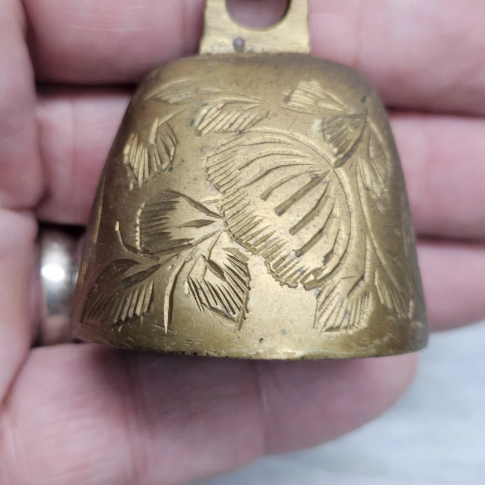 Etched Brass Bells of Sarna India Vintage Set of 3 Graduated - Image 3 of 4