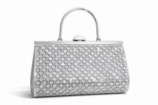 Vintage Rhinestone Evening Bag Silver Clutch Purse Formal Wedding Prom Glam