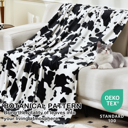 60x80 inch Black White Cow Print Fleece Throw Blanket Fuzzy Lightweight Soft - Picture 2 of 6