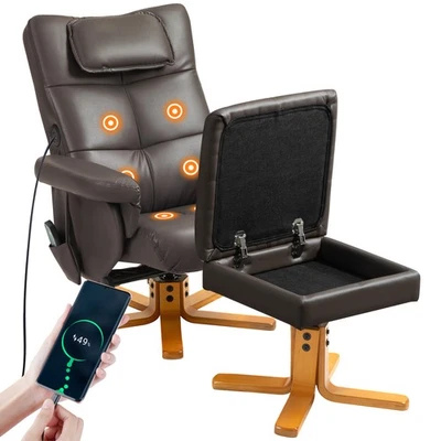 HOMCOM Massagesessel mit Fußhocker und verstecktem Stauraum, dunkelbraun