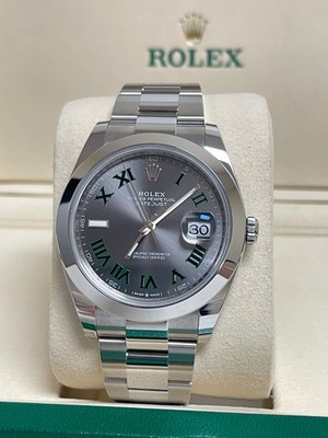 Rolex Datejust II 126300 Steel 41mm Grey Rhodium Green Roman Wimbeldon