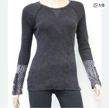 NWOT Able Waffle Knit Long Sleeve Thermal Top Black Size M Embellished Cuffs