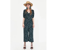 ZARA Dark Green Blossom Floral Print Jumpsuit Size Small