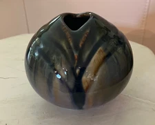Bill Campbell 3.5” Drip Glaze Blue/Brown/Multi Signed Pottery Vase