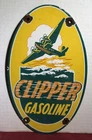 VINTAGE CLIPPER GASOLINE AVIATION 12” PORCELAIN GAS STATION AIRPLANE SIGN
