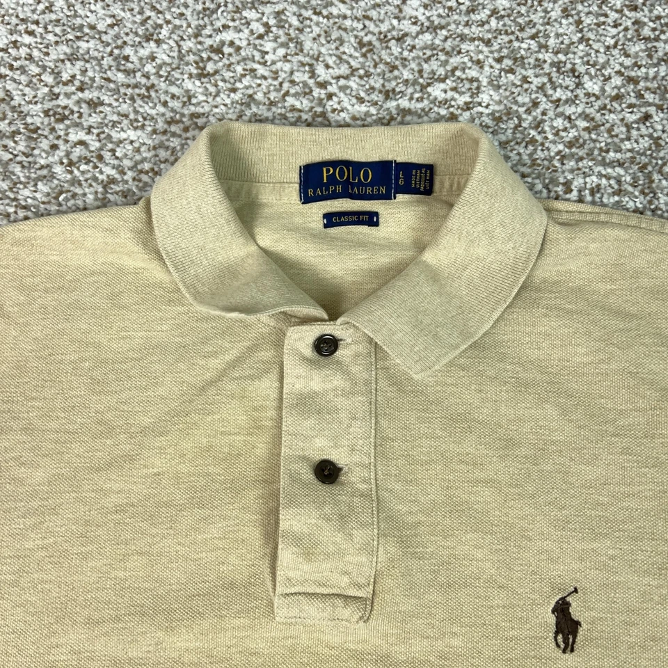 Рубашка поло Polo Ralph Lauren мужская большая бежевая классический крой логотип повседневная для гольфа - Изображение 2 из 4