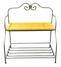 Longaberger Wrought Iron 2-Tier Shelf Rack with Wood Top Basket Display Stand