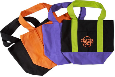 Lot of 4 (Set) Trader Joe's Mini Canvas Tote Bag Trick-or-Treat Orange, Black,
