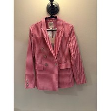 Autres Filles Red White Gingham Double Breasted Blazer Crest Button Jacket M NEW