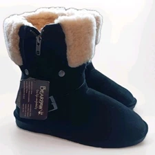 Bearpaw Women's SZ: 9 Madison Black Suede Wool Blend Lining Sheepskin Boots NWOB