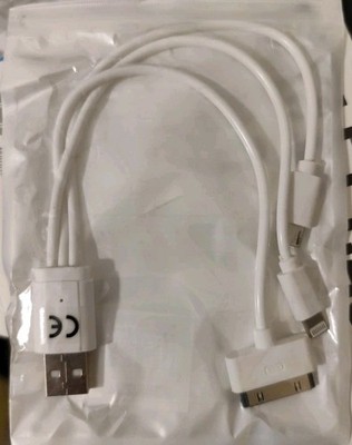 Blue Collection USB Cable 3 in 1 Micro USB iPhone Ipad 0.2m White