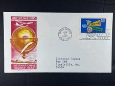 UN FDC 1967 15c International Tourist Year Cachet Craft Chickering a367