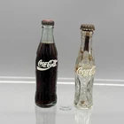 Vintage Miniature Coca Cola Glass Bottles Metal Caps 3" Liquid Filled & Empty 2
