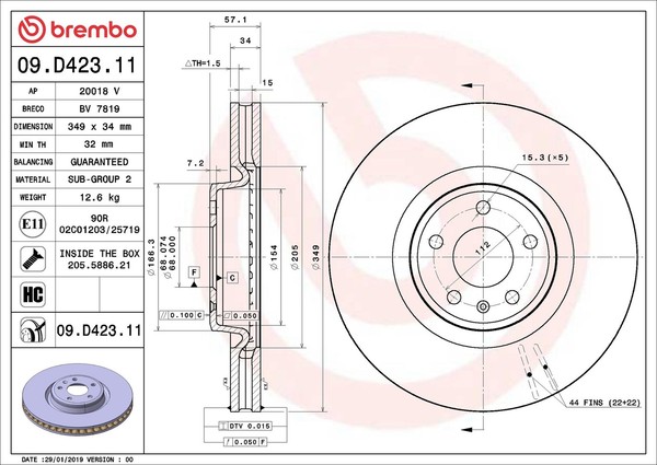 Brembo 2X Bremsscheibe Vorne Ø349Mm InnenbelüFtet FüR VW Touareg CR7 3.0 TDI-image