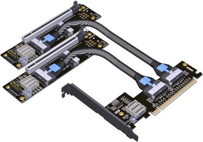 JMT ADT-F36B-F37B-D8S PCI-e 4.0 X16 to X8 MCIO Bifurcation Adapter 50cm