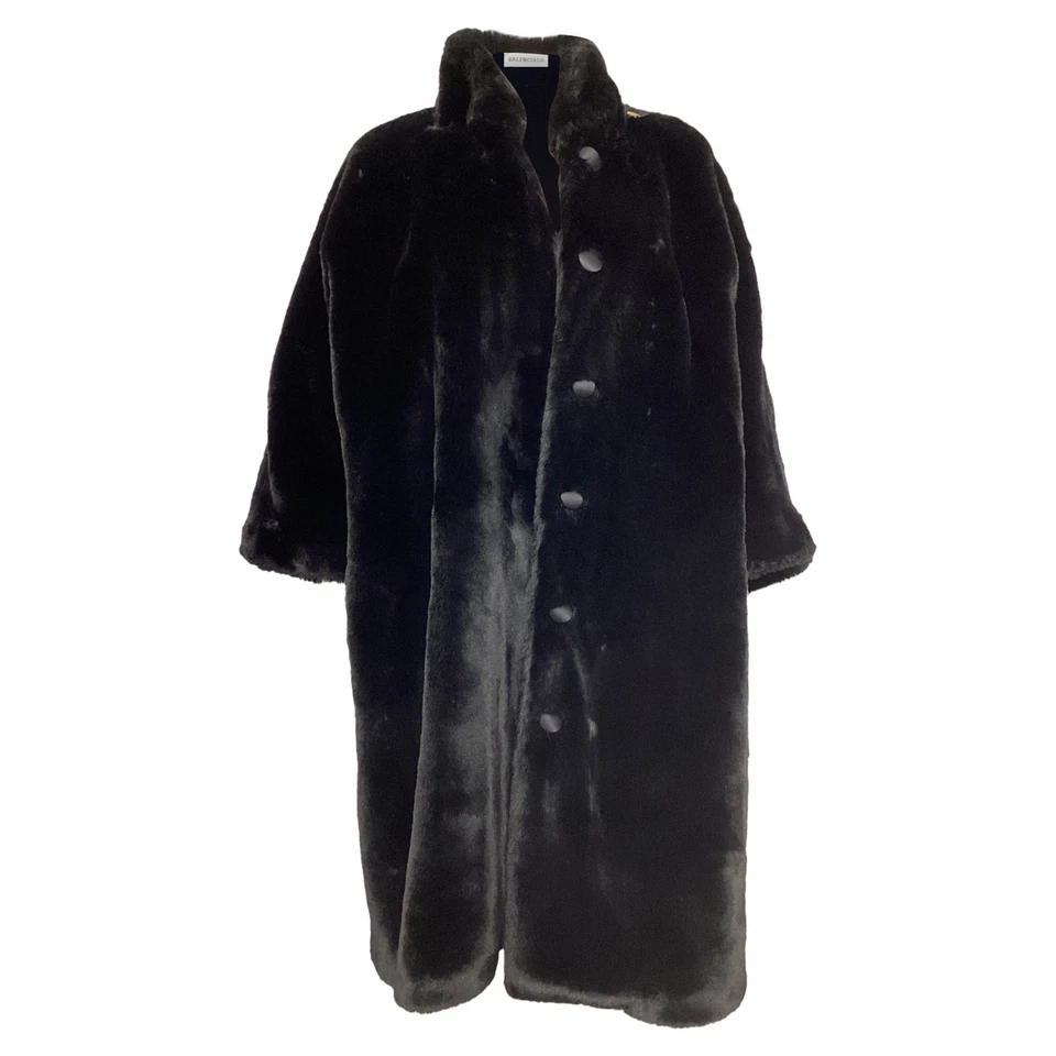 Balenciaga Faux Fur Coat In Polyester Women Black Size 36