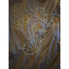 KAS QUEEN Duvet Cover Cotton 3 Paisley Center Shiny Embroidered Brown EUC