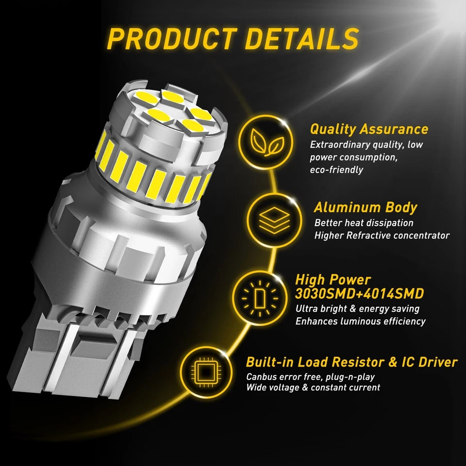 7443 7444 LED Back Up Reverse Light Bulbs Cool White 6000K Extremely Bright 2-10 - Image 2 of 4