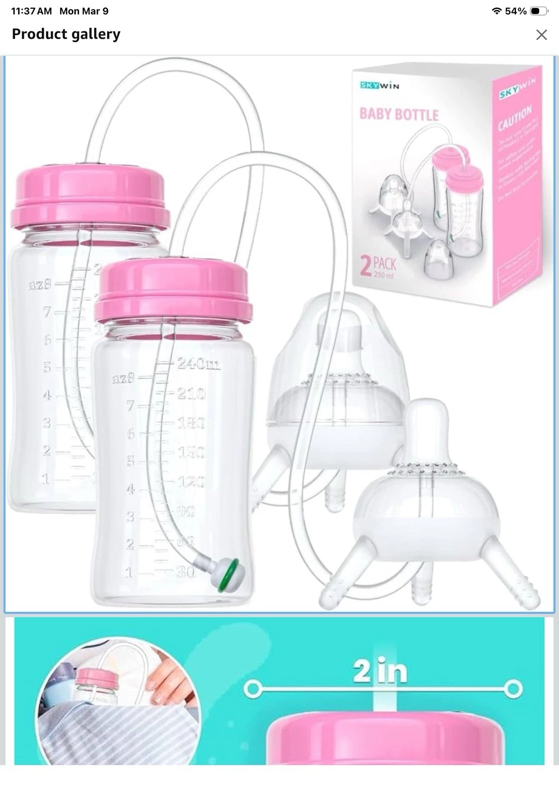 Baby Bottle for Breastfeeding Babies 8oz, 2 Pack Baby Bottle with Straw for Co