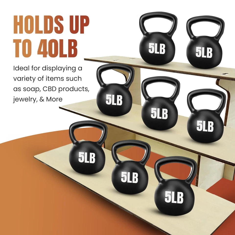 3-Tier Straight Wooden Retail Table Display Stand with Shelves for Products -... - Image 3 of 4