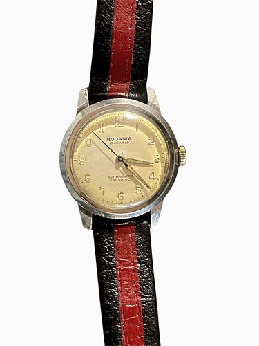 Vtg.RODANIA VINTAGE SS SCREWBACK 17J MANUAL WIND MILITARY DIAL runs well. - Picture 2 of 10