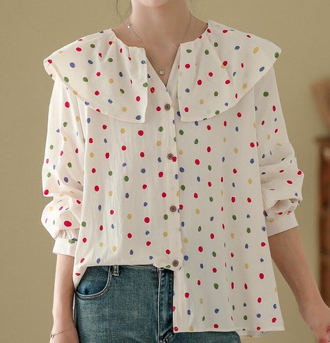 Womens Autumn New Fashion Doll Collar Flounce Long Sleeve Loose Wave Point Shirt - Bild 13 von 14