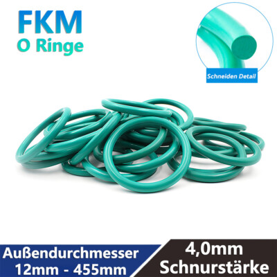 Schnurstärke 4,0mm O-Ringe Grün Dichtringe Dichtungsringe AD 12mm - 455mm FKM 70