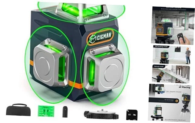 Laser Level Self Leveling 3x360° 3D Green Cross Line for Construction and Auto