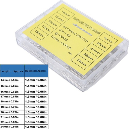 100x Quick Release Spring Bars 14-24mm Pin Bars Repair Set For Watch Band Strap - Picture 2 of 11