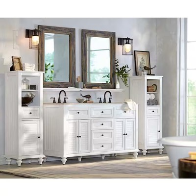 Hamilton Beach, NEW High Quality 2 Sink Bathroom Vanity, Ivory with Gray Granite