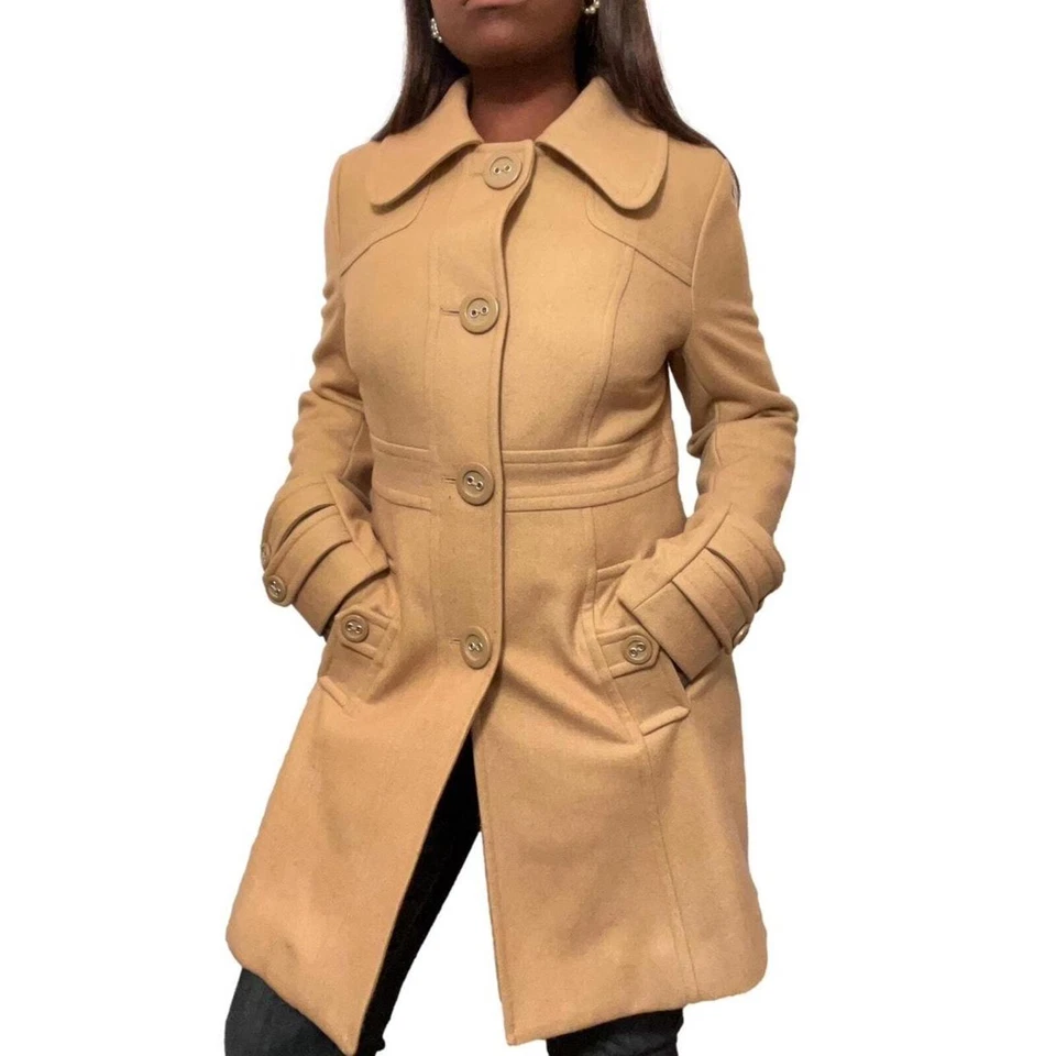 Abrigo de mezcla de lana tostada de tul, mediano Foto 2 de 4