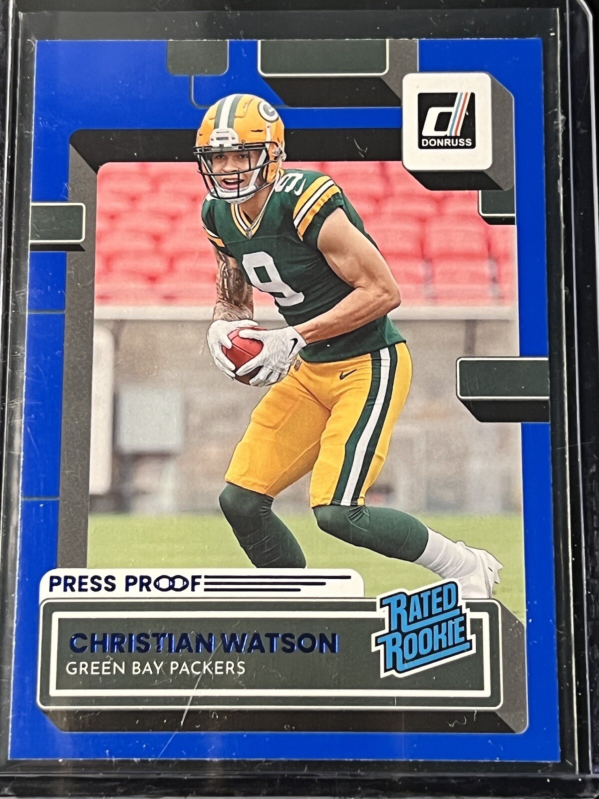 2022 Donruss Blue Press Proof Rated Rookie Christian Watson RC #319 Packers