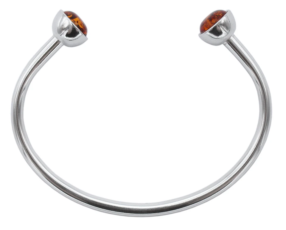 heliaden 925 Silber Armreif Armband mit zwei Bernsteinen in Cognacfarbe