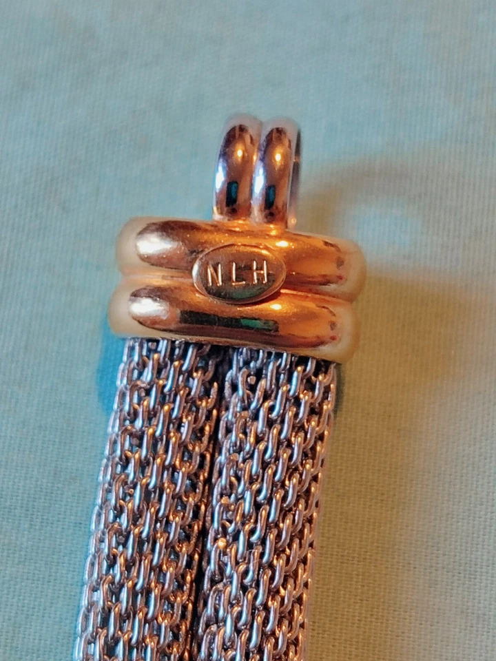 Colar Nat Landau Hyman malha NLH fio duplo prata e ouro 2 tons - Imagem 3 de 4