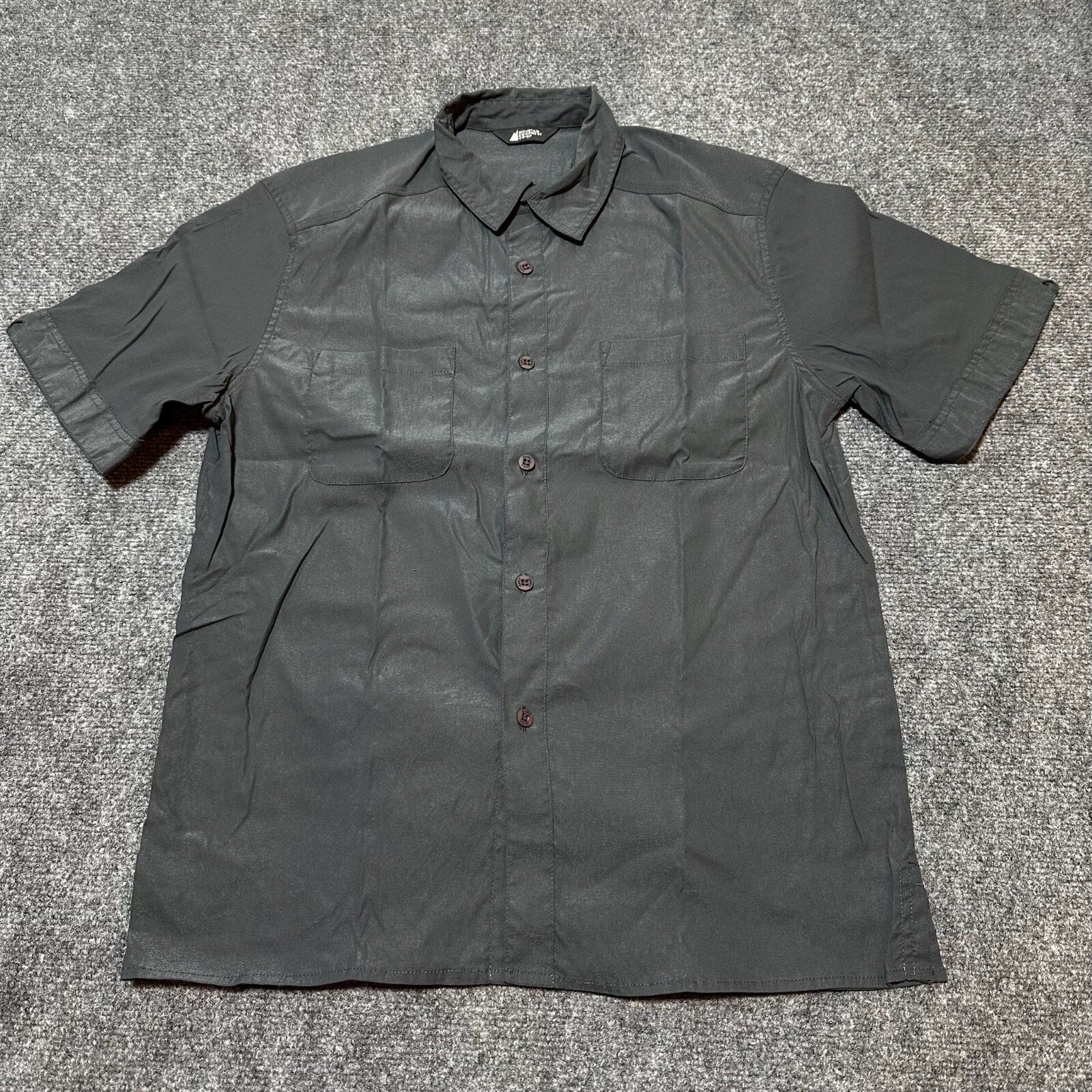 Shirt Mens Medium Grey Nylon Button Down Collar Short Sleeve