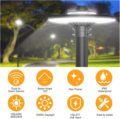 Outdoor LED Post Top Light Dusk to Dawn 120W Garden Lawn Pathway Landscape Lamp - Picture 6 of 12