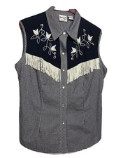 Siegel Women’s Sleeveless Embroidered Blue /White Plaid Shirt Size 12