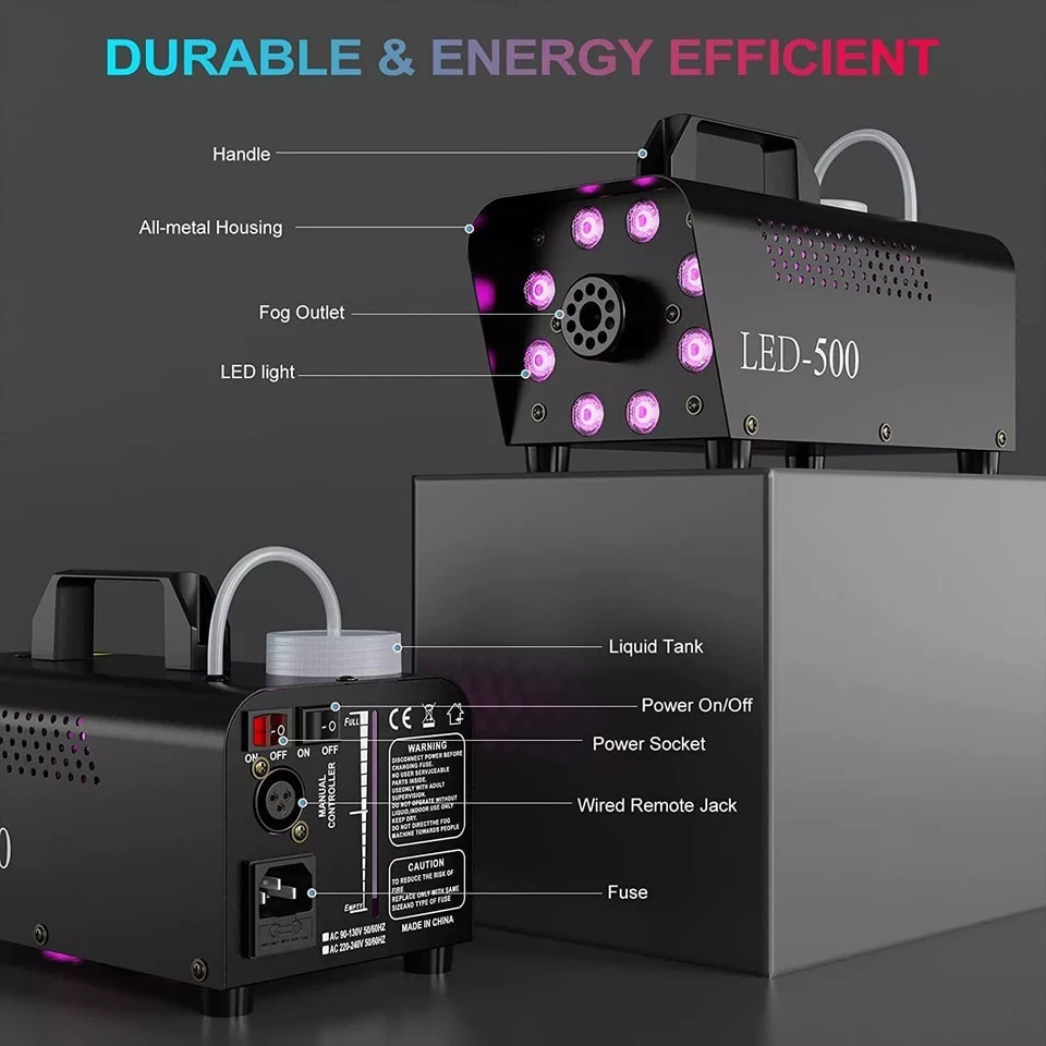500W Smoke Machine Fog Machine Christmas Indoor-3 Stage LED Lights with 13 Color - Image 3 of 4