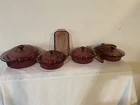 Vintage Cranberry Corning Vision Casserole set and Pyrex Bread Dish
